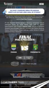 Jelang Final Piala Presiden 2026, KAI Daop 2 Bandung Imbau Pelanggan Datang Lebih Awal ke Stasiun