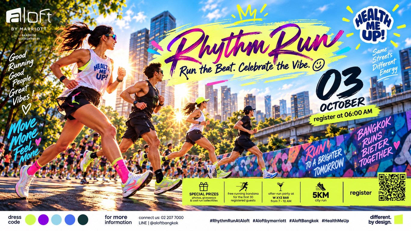 Run the Beat, Celebrate the Vibe: Aloft by Marriott Bangkok Sukhumvit 11 and Health Me Up Wellness Club Invite Runners to “Rhythm Run at Aloft” on 3 October 2026