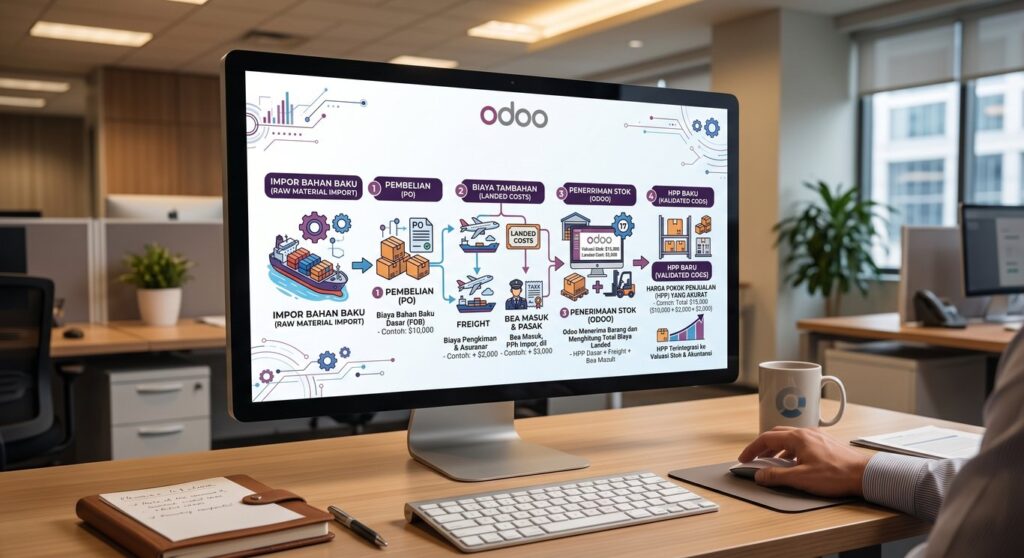 Landed Cost Odoo: HPP Bahan Baku Impor Termasuk Bea Masuk dan Freight